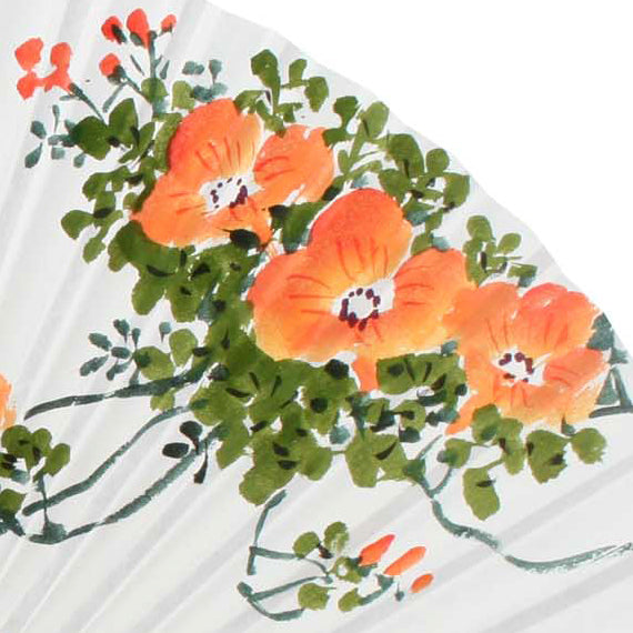 Hand Painted Orange Flower Painting Design Folding Paper Bamboo Art Handheld Fan