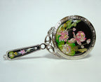 Mother of Pearl Pink Floral Cosmetic Makeup Hand Held Vanity Pouch Beauty Mirror