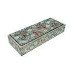 Mother of Pearl Inlay Desk Wood Pen Pencil Brush Holder Lid Case Box Storage