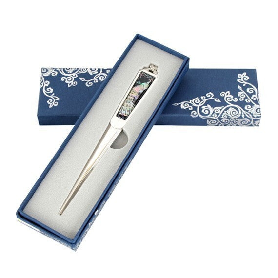 Mother of Pearl Peacock Letter Opener Metal Sword Blade Envelope Cutter Slitter