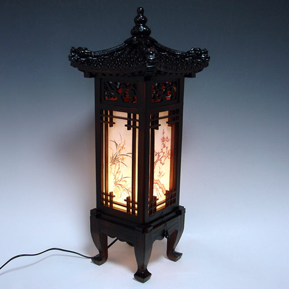 Wood Shade Asian Oriental House Lantern Bedside Dragon Art Deco Table Lamp Light
