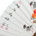 Hand Painted Orange Flower Painting Design Folding Paper Bamboo Art Handheld Fan