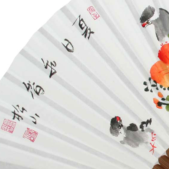 Hand Painted Orange Flower Painting Design Folding Paper Bamboo Art Handheld Fan