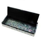 Mother of Pearl Inlay Desk Wood Pen Pencil Brush Holder Lid Case Box Organizer