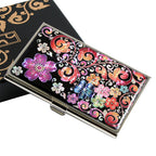 Mother of Pearl Purple Orange Flower Metal Business Credit Name Card Case Holder
