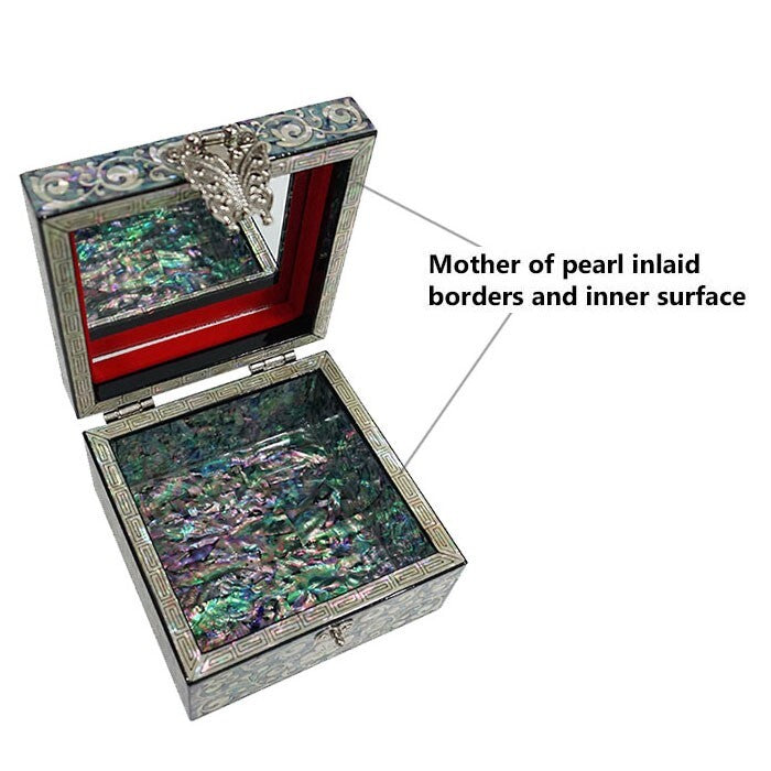 Mother of Pearl Wood Decorative Jewelry Box Keepsake Treasure Trinket Chest Box