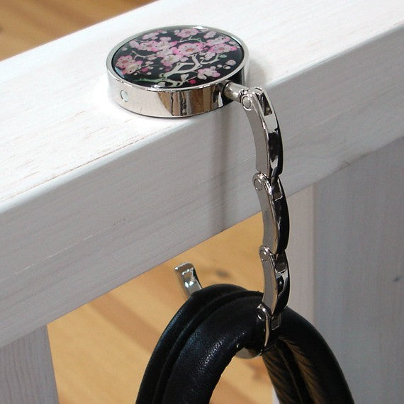  Mother of Pearl Pink Flower Desk Table Folding Purse Caddy Handbag Hanger Hook