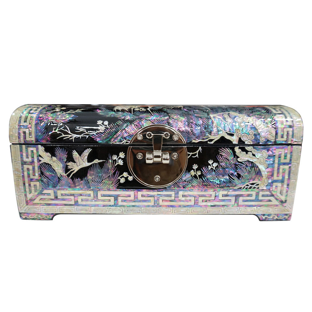 Mother of Pearl Art Inlay Wood Korean Black Jewelry Keepsake Treasure Chest Box