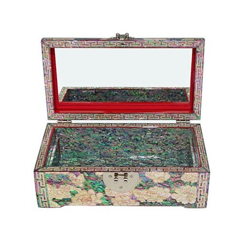 Mother of Pearl Flower 2-Tier Wood Jewelry Box Trinket Treasure Keepsake Chest
