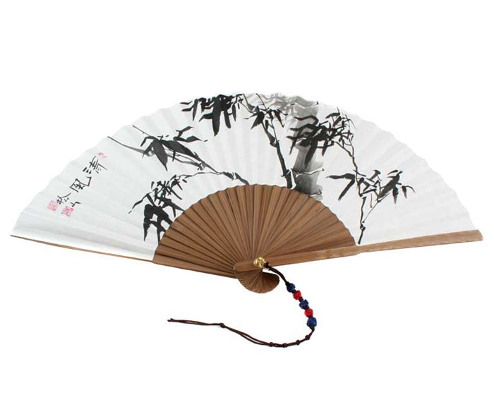 Hand Painted Folding White Paper Bamboo Wood Chinese Ink Painting Wall Asian Fan