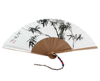 Hand Painted Folding White Paper Bamboo Wood Chinese Ink Painting Wall Asian Fan