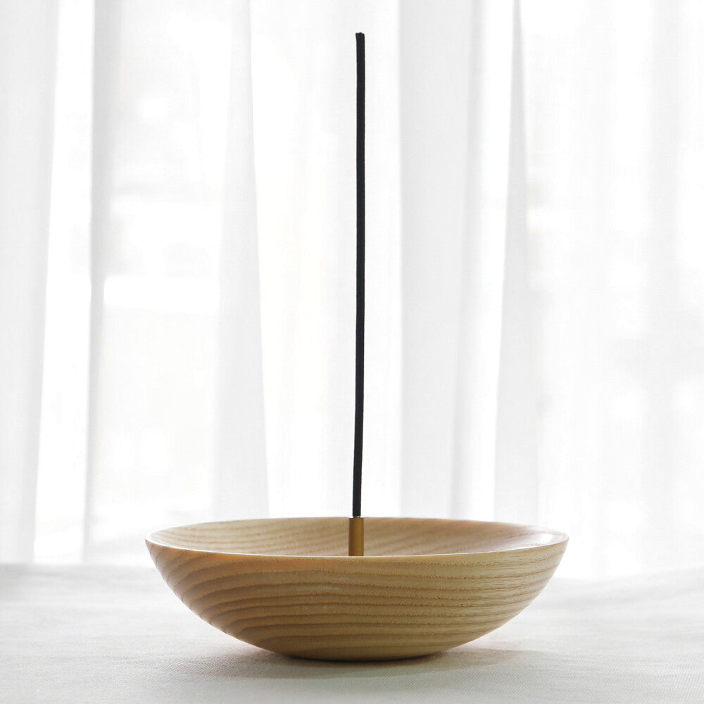 Solid Ash Wood Grain No Mess Incense Stick Round Bowl Holder Burner Ash Catcher 