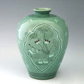 Korean Celadon Green Porcelain Ceramic Art Pottery Duck Asian Decor Vase