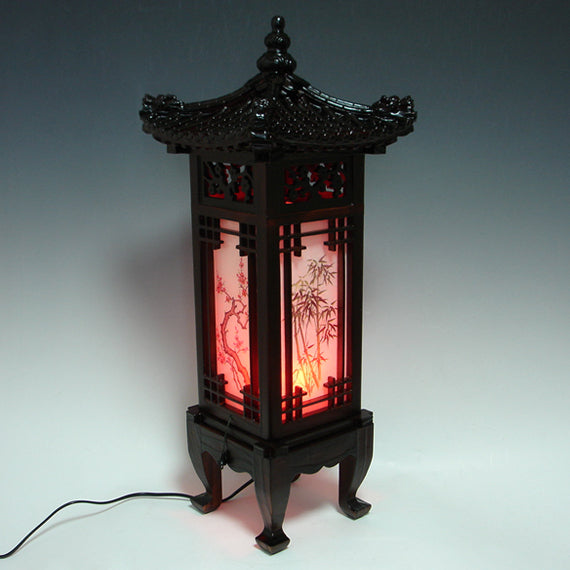 Wood Shade Asian Oriental House Lantern Bedside Dragon Art Deco Table Lamp Light