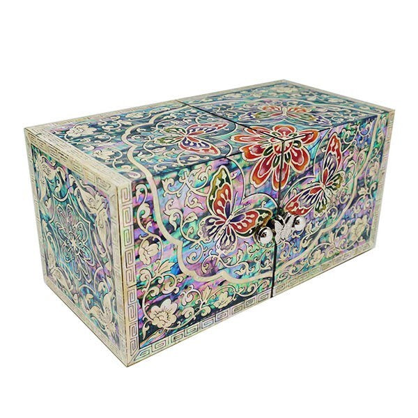 Mother of Pearl Inlay Butterfly Flower Wood Jewelry Box Keepsake Chest Gift Case