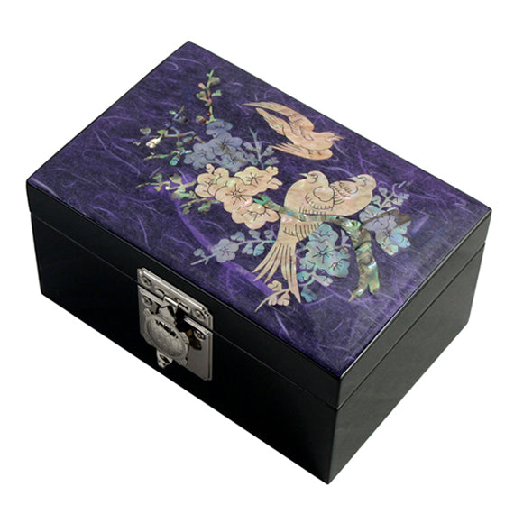 MOP Art Small Cute Purple Wood Jewelry Trinket Treasure Keepsake Travel Box Case