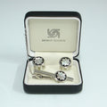 Mother of Pearl Round Black White Flower Tie Clip Bar Clasp Pin Cufflinks Set