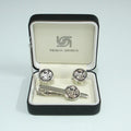 Mother of Pearl Phoenix Design Tie Clip Bar Clasp Pin Round Cufflinks Gift Set