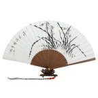 Folding White Paper Chinese Ink Orchid Painting Bamboo Wood Wall Art Fan