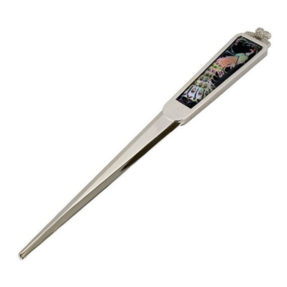 Mother of Pearl Peacock Letter Opener Metal Sword Blade Envelope Cutter Slitter