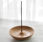 Solid Red Oak Wood No Mess Incense Stick Round Bowl Holder Burner Ash Catcher 
