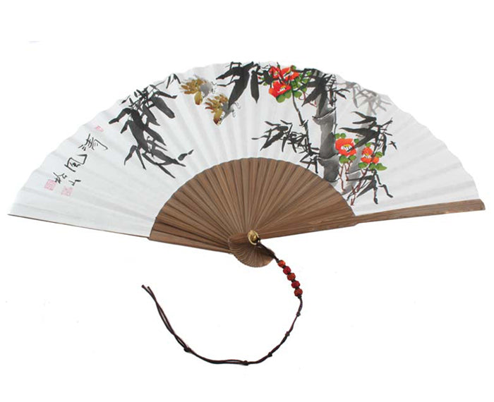 Hand Folding White Paper Bamboo Wall Art Home Deco Handmade Flower Painting Fan