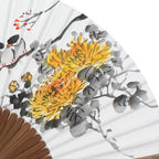 Handpaint Folding Paper Yellow Flower Painting Bamboo Wood Wall Hand Art Fan 