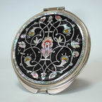 Mother of Pearl Double Compact Black Candle Round Pocket Vanity Makeup Mirror