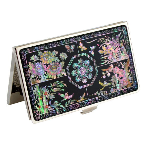 MOP Bamboo Orchid Plum Flower Design Business Credit Name ID Card Case Holder 
