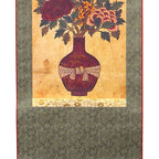Korean Folk Peony Flower Paper Painting Wall Mount Home Decor Hanging Scroll  