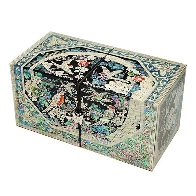 Mother of Pearl Black Womens Bird Jewelry Trinket Box Organizer Storage Holder