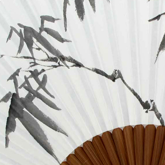 Hand Painted Folding White Paper Bamboo Wood Chinese Ink Painting Wall Asian Fan