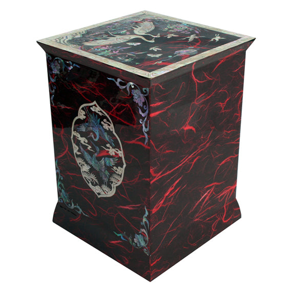 Mother of Pearl Inlay Red Lacquer Wood Jewelry Trinket Drawer Keepsake Box Case