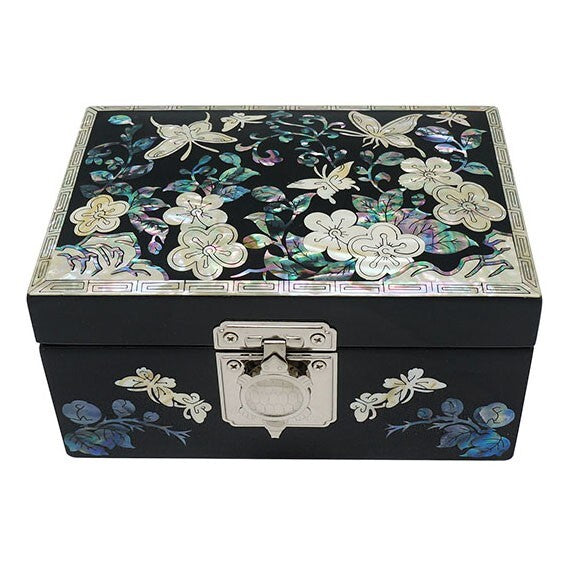 Mother of Pearl Wood Jewelry Box Necklace Decorative Ring Keepsake Trinket Case