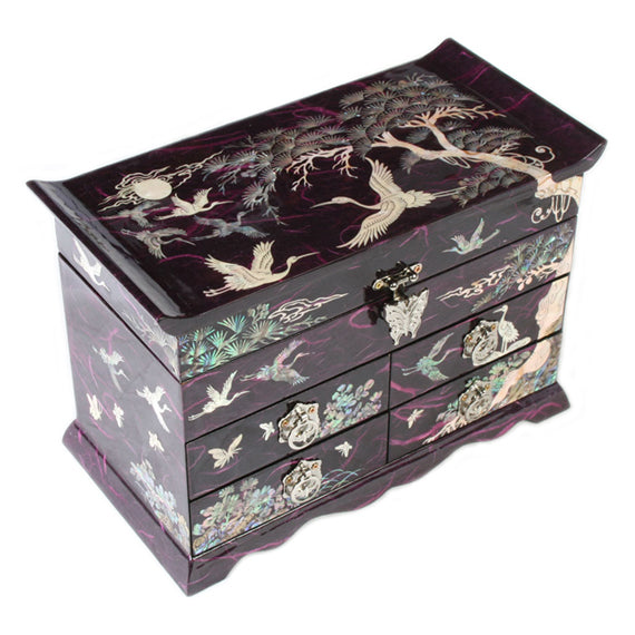 MOP Asian Lacquer Wood Purple Treasure Chest Jewelry Keepsake Trinket Gift Box 