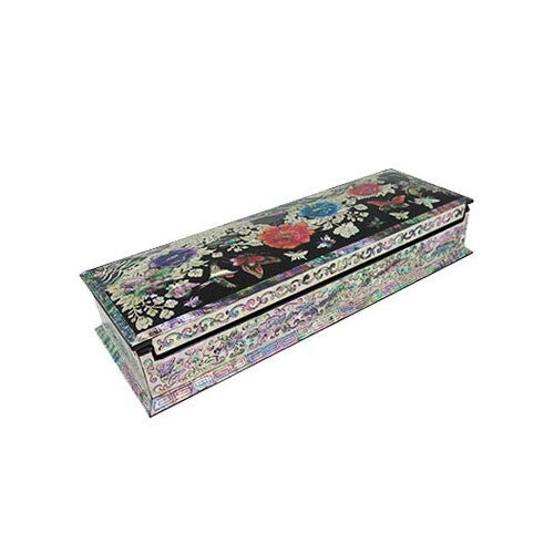 Mother of Pearl Inlay Desk Wood Pen Pencil Brush Holder Lid Case Box Organizer