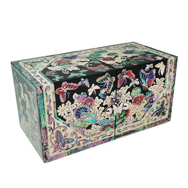 Mother of Pearl Butterfly Secret Treasure Jewelry Box Chest Ring Case Storage