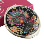 Mother of Pearl Peacock Design Compact Cosmetic Makeup Round Hand Pocket Mirror