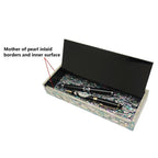 Mother of Pearl Inlay Desk Wood Pen Pencil Brush Holder Lid Case Box Storage