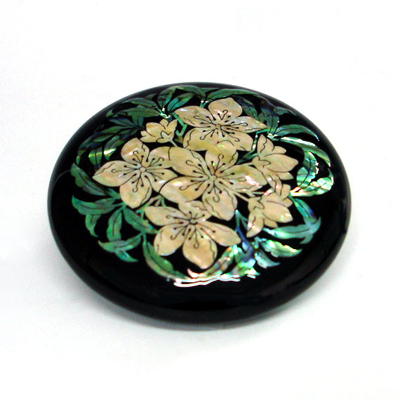 MOP Black White Flower Makeup Compact Cosmetic Pouch Handmade Round Mini Mirror