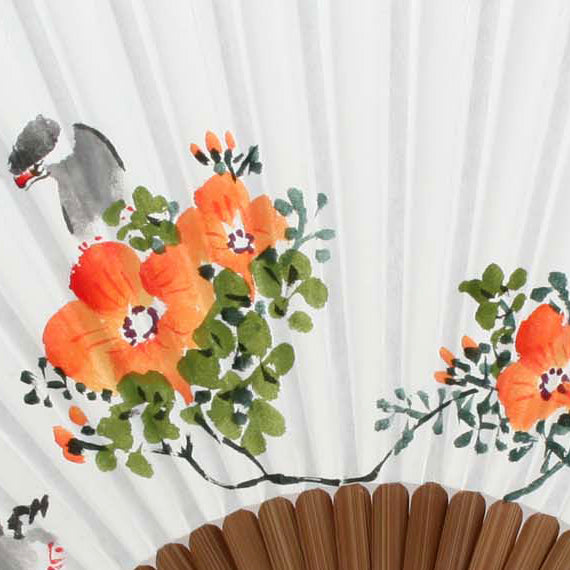 Hand Painted Orange Flower Painting Design Folding Paper Bamboo Art Handheld Fan