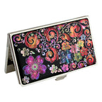 Mother of Pearl Purple Orange Flower Metal Business Credit Name Card Case Holder