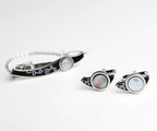 Mother of Pearl Circle Design Tie Clip Bar Clasp Pin Round Cufflinks Gift Set