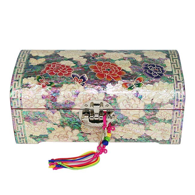 Mother of Pearl Flower 2-Tier Wood Jewelry Box Trinket Treasure Keepsake Chest