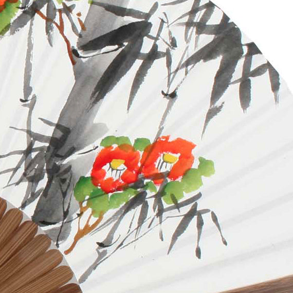 Hand Folding White Paper Bamboo Wall Art Home Deco Handmade Flower Painting Fan