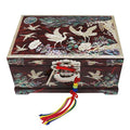 Mother of Pearl Red Wood Lock Jewelry Treasure Chest Box Storage Case Organizer