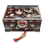 Mother of Pearl Red Wood Lock Jewelry Treasure Chest Box Storage Case Organizer