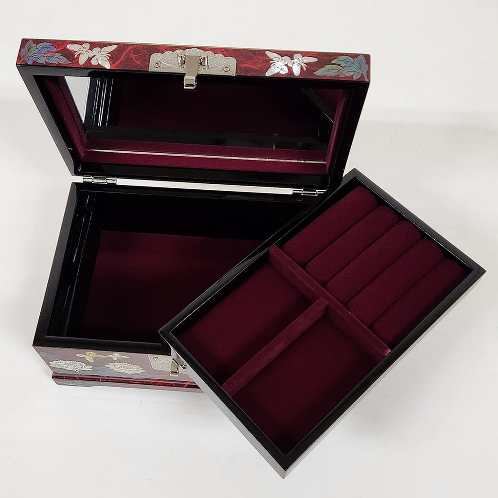 Mother of Pearl 2-Tier Lacquer Wood Jewelry Trinket Keepsake Chest Box Storage