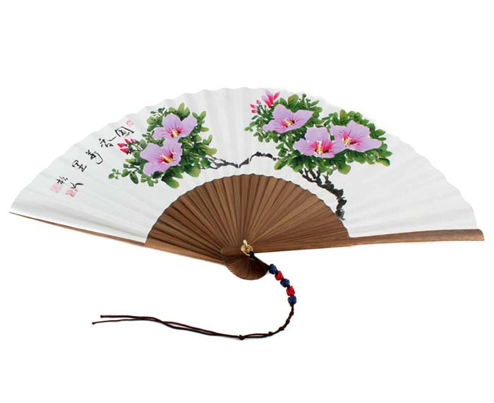 Hand Painted Pink Flower Painting Folding Paper Bamboo Wood Wall Art Gift Fan