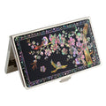 Mother of Pearl Bird Pink Flower Engraved Business Credit Name Card Holder Case